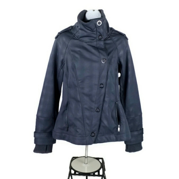 Zella Blue Tonal Plaid Long Sleeve Water Repellant Soft Shell Jacket Womens M - Picture 1 of 14